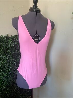 Topshop Pink Deep V One-Piece Swimsuit
